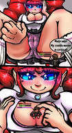 breasts drawing giantess panties upskirt color blue_eyes cleavage low_angle red_hair grabbing plaid petting shambl3z between_breasts mato