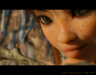 giantess green_eyes smiling animation shrunken_woman close_up forest emma freckles wip digital_render ashkiiwolf