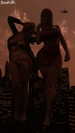 giantess city blonde large_breasts long_hair barefoot helicopter walking looking_down giantesses night outdoors necklace digital_render amgipi