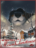 giantess furry giga anthro city large_breasts long_hair cleavage brunette smiling christmas looking_down outdoors christmas_tree christmas_card kerneldecoy between_breasts