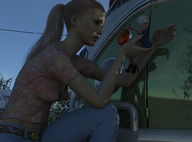 size_difference blonde handheld multiple_sizes ponytail shrunken_woman shrunken_man runswithferrets van digital_render on_palm