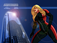 breasts drawing giantess city blonde color large_breasts superhero skyscraper bodysuit thighs goggles jumpsuit hotrod5 zipper
