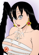 breasts drawing giantess anthro size_difference color large_breasts surprised looking_down earrings spider_girl no_background spokle on_breasts dont_starve spider_queen dangler