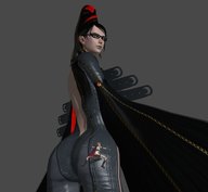 black_hair crossover butt_crush shrunken_woman final_fantasy_xiii bayonetta stuck_to_butt digital_render live--is--life lightning_(final_fantasy)