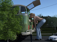 giantess blonde jeans police runswithferrets road police_car digital_render giant_car
