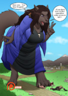 drawing giantess furry wolf anthro color barefoot dress foot_crush looking_down on_shoulder spokle ulfra