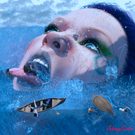 giantess vore tongue mouth water ocean face boaters digital_render johnnyscribe beware-the-open-water