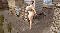 growth giantess city large_breasts butt barefoot buildings street looking_down standing ripped_clothing digital_render endlessrain0110