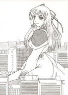 drawing giantess mega monochrome long_hair anime nao sitting