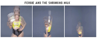 collage blonde long_hair clothed wet shrinking milk shrunken_woman standing manicure fergie