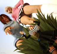 breasts giantess panties upskirt blonde skirt brunette reaching giantesses point_of_view jetslasher digital_render