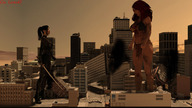 giantess city mega long_hair clothed sword multiple_sizes giganta red_hair ponytail fighting giantesses outdoors leopard_print skimpy_clothing digital_render dc_comics giantess_lover45