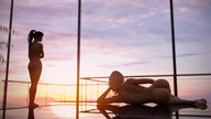 nude blonde comic butt brunette lying_down window multisized glass shrunken_woman room sunset coffee_table dialogue digital_render lfcfan adeline