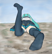 drawing giantess crush panties giga hatsune_miku color stockings lying_down pigtails cities yamumil turquoise_hair