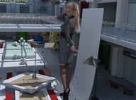 giantess blonde long_hair high_heels ponytail dress looking_down outdoors runswithferrets balcony digital_render