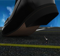 long_hair shoes unknown_artist crawling kneeling uniform shrunken_woman digital_render