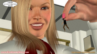 blonde long_hair smiling shrunken_man looking_down ilayhu between_fingers dialogue hanging_on pinched digital_render