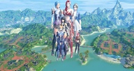 giantess city black_hair long_hair clothed water buildings multiple_sizes island red_hair boots giantesses outdoors digital_render aion grp