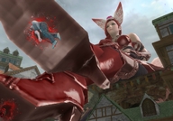 giantess crush long_hair blood low_angle red_hair boots sitting outdoors boot_crush digital_render aion grp