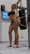 blonde large_breasts long_hair barefoot butt_crush bondage entrapment pinned looking_back gym digital_render amgipi