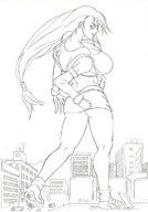 drawing giantess mega monochrome long_hair butt anime tifa_lockhart huge_breasts nao lineart