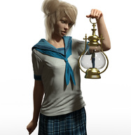 gentle blonde clothed handheld skirt uniform shrunken_man runswithferrets lantern no_background digital_render
