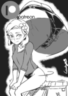 drawing giantess blushing monochrome clothed butt_crush low_angle shrunken_man shy under_butt lucky_b