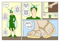 drawing comic story unaware shrunken_man looking_up flip_flops dialogue panels smushedboy