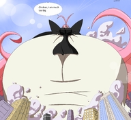 drawing city long_hair destruction huge_breasts ribbon pink_hair outdoors ahoge dialogue broku5000