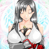 breasts drawing gentle color anime tifa_lockhart final_fantasy final_fantasy_7 shrunken_men cloud_strife between_breasts