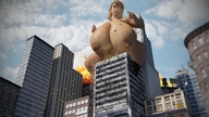 giantess nude city destruction huge_breasts explosion outdoors debris thick_thighs digital_render dinner-kun