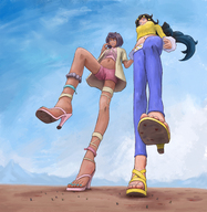 crush pokemon feet high_heels blood shrunken_men sandals foot_crush looking_down buggysplat looking_at_tinies dahlia_(pokemon) olivia_(pokemon)