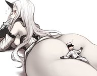 drawing gentle blushing sleeping blonde color long_hair butt lying_down corset horn utopia kantai_collection admiral seaport_hime shinkaisai_kan