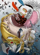 drawing vore blonde color large_breasts long_hair unknown_artist twintails open_mouth hat running_away surreal fish mahou_shoujo_madoka_magica hair_clip spoilers