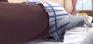 drawing blonde color large_breasts long_hair skirt lying_down twintails nylons unaware shrunken_people indoors hinata_kaho blend_s lien_57