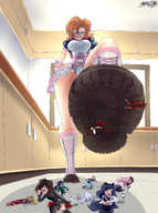 breasts drawing crush upskirt color blood low_angle red_hair gore boots foot_crush shrunken_people rwby sector316 nora_valkyrie