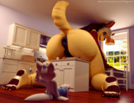 furry anthro butt paws mini_giantess amazon kitchen butthole looking_at_tiny digital_render telehypnotic