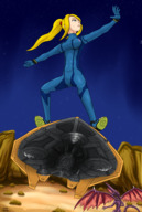 drawing giantess blonde space color samus_aran spaceship ponytail zero_suit metroid ridley giantwaifus skating