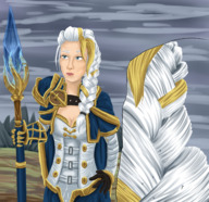 drawing white_hair micro long_hair clothed unaware outdoors staff braid giantwaifus