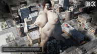 growth giantess nude city barefoot outgrowing_building street bbw navel dinner-kun bare_midriff