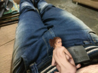collage nude large_breasts jeans red_hair ponytail sitting shrunken_woman close_up looking_back sfxhh3