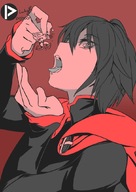 drawing black_hair color tongue handheld short_hair open_mouth dangle ruby cape looking_at_viewer imminent_vore rwby grimm