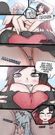 drawing color large_breasts handheld cleavage playful smiling story heart shrunken_woman close_up dangle ruby panels rwby ruby_rose weiss_schnee weiss between_breasts lowering