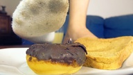 collage feet socks shrunken_people food raised_foot implied_crush bread donut loryelle