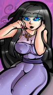 black_hair blue_eyes princess smiling dress shrunken_woman cruel lipstick necklace lillian mspaintgts black_lips crucifixion angie