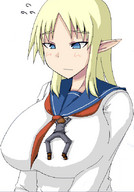drawing gentle blonde color blue_eyes ochiko_terada anime huge_breasts uniform shrunken_man no_background