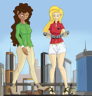 giantess city blonde large_breasts long_hair clothed high_heels brunette train sandals boot dark_skin outdoors colonel-gabbo