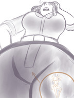 breasts drawing giantess monochrome climbing unaware pants thighs milf point_of_view belt twisted_persona pearl steven_universe cutaway priyanka_maheswaran cartoon_network