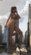 breasts giantess city mega destruction barefoot buildings helicopter blood brunette train street foot_crush legs sky vehicle_crush digital_render amgipi between_breasts
