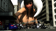 giantess tail city vixen large_breasts destruction asian vehicles fox_girl league_of_legends ahri redfiredog digital_render police_officers